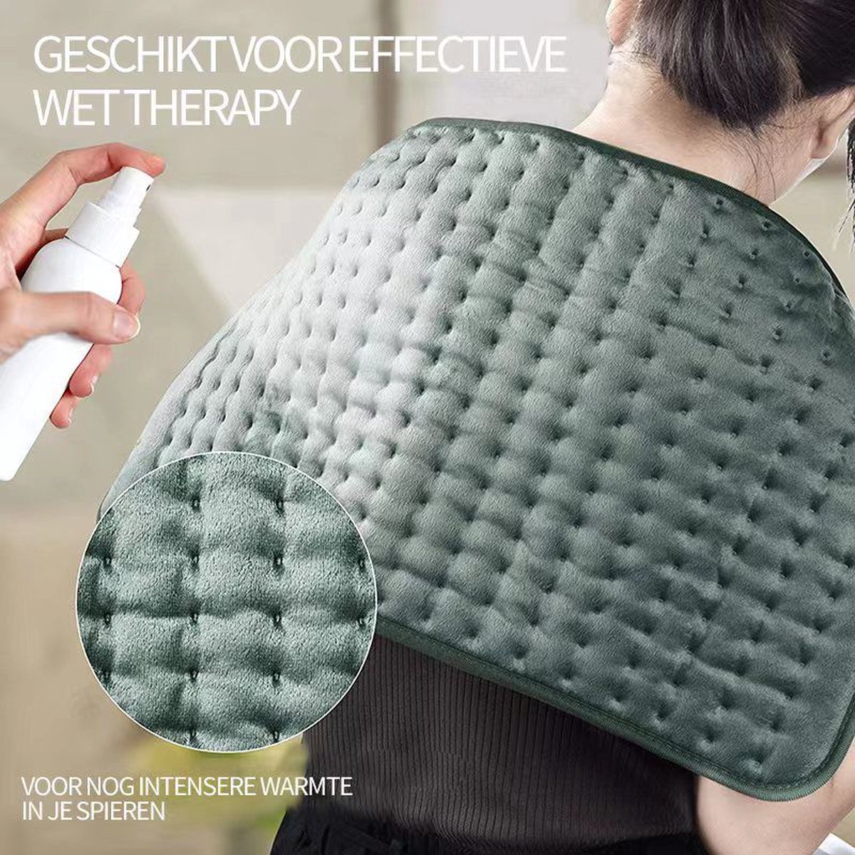 Itagala Warmte Kussen Warmtekussen Elektrisch Warmtedeken Verwarmingsmat Verwarmingskussen Heating Pad XL 76*40 cm Automatische Uitschakeling Oververhittingsbescherming 4 timerstanden 6 warmtestanden Groengrijs