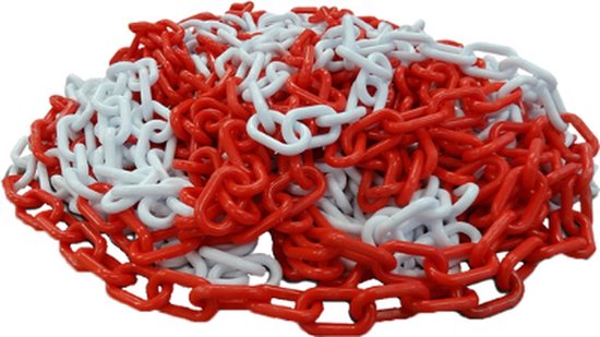 Chaîne barrière - Chaîne rouge/blanche - 5 mètres - maillons 8mm - haute qualité