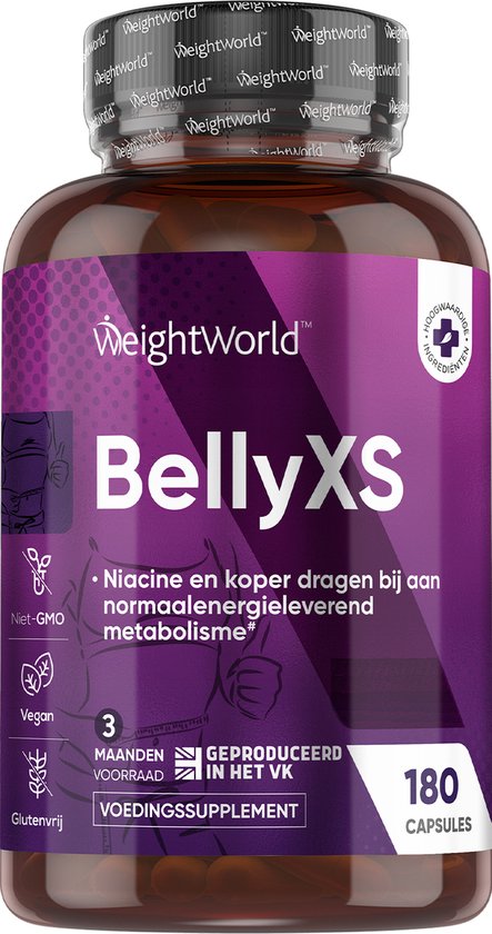 WeightWorld BellyXS capsules - Met niacine, koper en groene thee extract - Ideale aanvulling op je dieet - 180 capsules voor 3 maanden