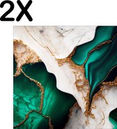 BWK Textiele Placemat - Marmer Achtergrond met Groen en Wit - Set van 2 Placemats - 50x50 cm - Polyester Stof - Afneembaar