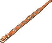 Dutchiz Fortuna Cognac Luxe Leren Halsband belegd met rode stenen voor de hond maat S 48 cm in NL handgemaakt