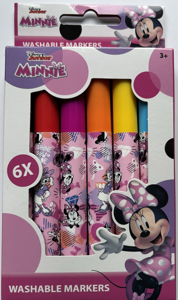 Minnie Mouse - Uitwasbare stiften - 6 stuks - Washable Markers