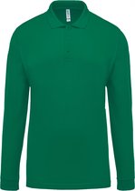 Polo Heren 4XL Kariban Kraag met knopen Lange mouw Kelly Green 100% Katoen