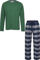 Phil & Co Lange Heren Pyjama Set Met Flanellen Pyjamabroek Groen - Maat XL