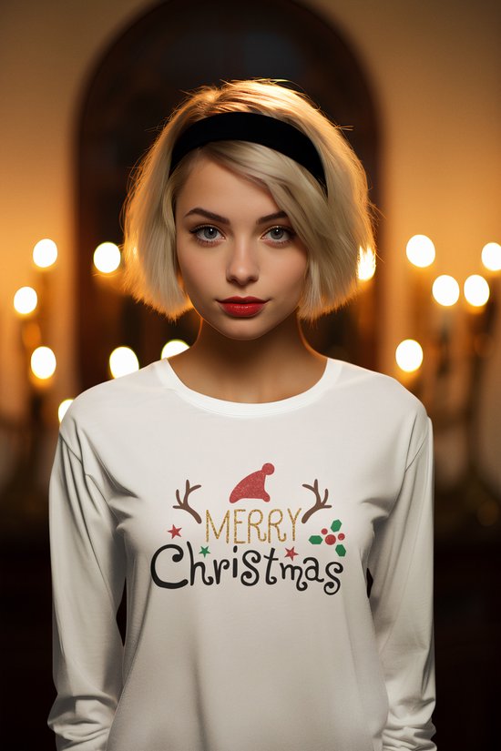 Dames T-shirt / Kerstkleding / Christmas Familie bijpassende glitter outfits | Wit | Maat S