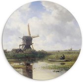 Wandcirkel natuur - Molen - Kunst - Oude meesters - Muurcirkel - Ronde schilderijen - Wanddecoratie rond - Slaapkamer decoratie - 120x120 cm - Muurdecoratie cirkel - Woonkamer