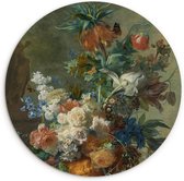 WallCircle - Kamer decoratie aesthetic - Wandcirkel - Muurcirkel Binnen - Stilleven met bloemen - Schilderij van Jan van Huysum - Oude meesters - Natuur - 30x30 cm - Wanddecoratie - Ronde Schilderijen