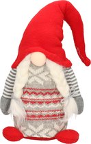 Pluche gnome/dwerg decoratie pop/knuffel rood/grijs vrouwtje 45 x 14 cm - Kerstgnomes/kerstdwergen/kerstkabouters