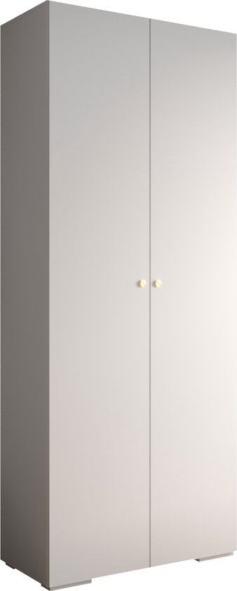 Armoire de rangement Armoire avec 2 portes battantes Armoire armoire de chambre Tringle à vêtements avec étagères | Poignées Dorées, armoire élégante, style glamour (LxHxP) : 100x237x47 cm - IVONA 2 (Wit, 100 cm)