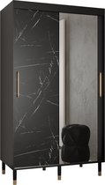 Zweefdeurkast met spiegel Kledingkast met 2 schuifdeuren Garderobekast slaapkamerkast Kledingstang met planken | elegante kledingkast, glamoureuze stijl (LxHxP): 120x208x62 cm - CAPS M2 (Zwart, 120 cm) met lades