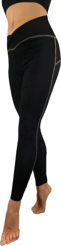 Namastae® Zwarte legging | Yoga legging dames | Yoga broek dames | Cross over legging | Ankle length | Zwart/Taupe | Maat 36 | Maat S