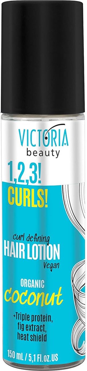 victoria beauty - 1,2,3! Curls! - Curls defining hair lotion vegan - Voor Krullen - Glans - Hitteschild - Biologisch kokosolie - Ternair eiwit - Vijgenextract