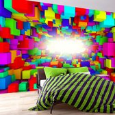 Fotobehangkoning - Behang - Vliesbehang - Fotobehang - Light In Color Geometry - 3D Gekleurde Tunnel - 100 x 70 cm