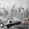 Fotobehangkoning - Behang - Vliesbehang - Fotobehang  zwart-wit Bladeren - Jungle - Botanisch - 300 x 210 cm