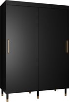 Zweefdeurkast Kledingkast met 2 schuifdeuren Garderobekast slaapkamerkast Kledingstang met planken | elegante kledingkast, glamoureuze stijl (LxHxP): 150x208x62 cm - CAPS T (Zwart, 150 cm)