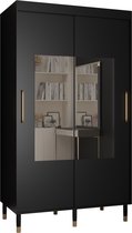 Zweefdeurkast met spiegel Kledingkast met 2 schuifdeuren Garderobekast slaapkamerkast Kledingstang met planken | elegante kledingkast, glamoureuze stijl (LxHxP): 120x208x62 cm - CAPS TOR (Zwart, 120 cm) met lades