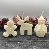 Deaerest Candles - Christmas - kaarsen - Vegan - koolzaadwas - 100% natuurlijk - figuurkaars kerst - set van 3 - Dearest Gingerbread Man - Dearest Rendier - Dearest Sneeuwpop - decoratie – cadeau