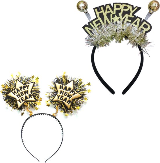 Happy New Year Diadeem Oud en Nieuw Versiering Feesthoedjes Volwassenen Nieuwjaar Decoratie Goud - 2 Stuks