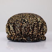 Luxe Grote Douchemuts / Shower cap / Douchekapje / Douche cap voor vol haar / krullen / afro AfricanFabs® - Zwart met Gouden leopard