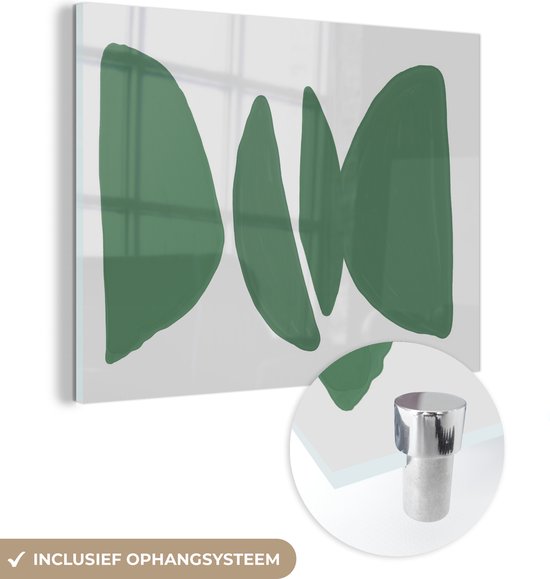 MuchoWow® Glasschilderij 80x60 cm - Schilderij acrylglas - Abstract - Groen - Vormen - Modern - Foto op glas - Schilderijen