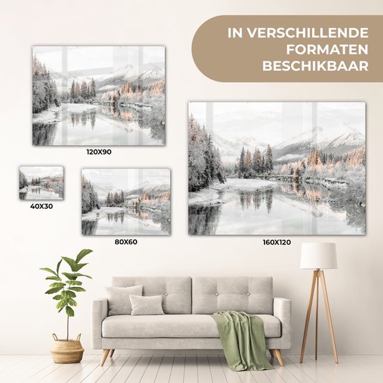 MuchoWow® Peinture sur verre 160x120 cm - Peinture sur verre acrylique - Nature - Hiver - Arbres - Montagnes - Neige - Photo sur verre - Peintures
