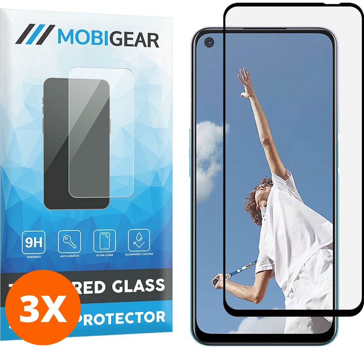 Mobigear Screenprotector geschikt voor OPPO A52 Glazen | Mobigear Premium Screenprotector - Case Friendly - Zwart (3-Pack)