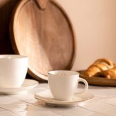 HOMLA Ellie tasse minimaliste avec soucoupe - tasse à café, tasse à thé, ensemble de tasses à café et thé et café - blanc avec décoration en porcelaine dorée 90 ml