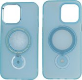 iPhone 14 Pro Max Magsafe Hoesje - Mat Transparant Case met Staande Functie - Blauw