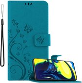 Cadorabo Hoesje geschikt voor Samsung Galaxy A80 / A90 4G in BLOEMEN BLAUW - Beschermhoes in bloemmotief met magnetische sluiting, standfunctie en kaartsleuven Book Case Cover Etui