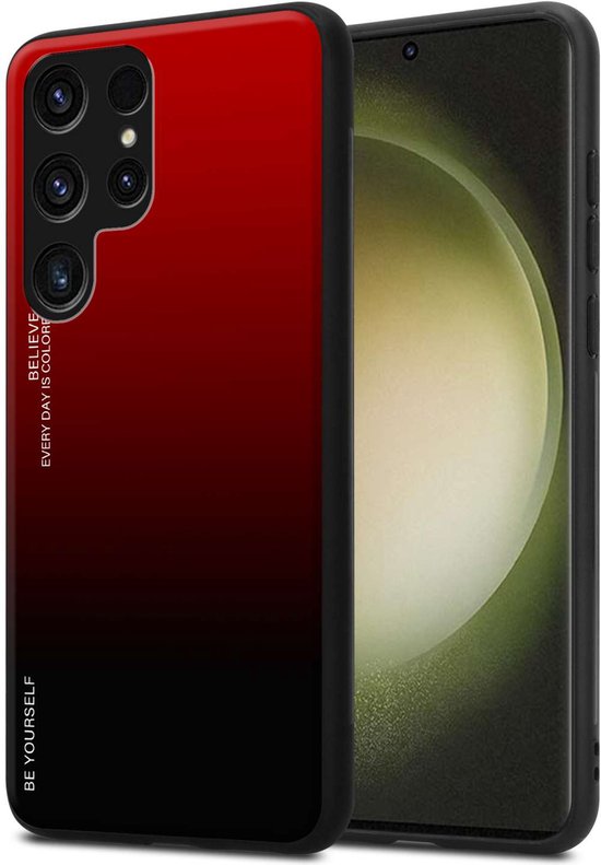 Coque Cadorabo pour Samsung Galaxy S23 ULTRA en ROUGE - NOIR - Housse de protection bicolore en silicone TPU Coque et dos en verre trempé