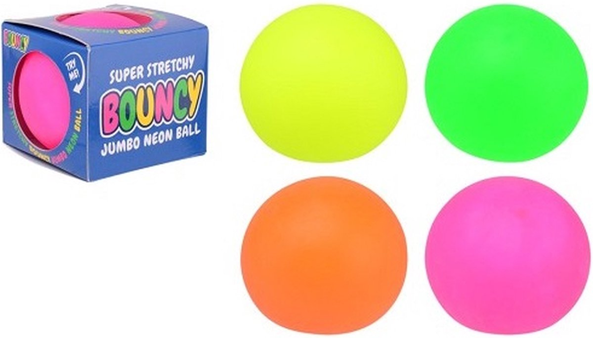 Grote neon stuiterbal - squishy stressbal - heel rekbaar - 10 cm - kerst cadeau tip