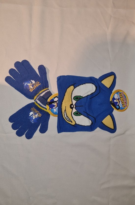 Sonic the Hedgedog muts maat 54 met one size handschoenen