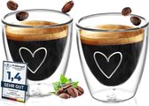 Espresso Kopjes Set Hart [2 x 80 ml] Dubbelwandige Espresso Glazen Set | Dubbelwandige Thermoglazen | Mokka Kopjes | Vaatwasmachinebestendige Espresso Koffiekopjes voor Alle Standaard Volautomatische Machines.