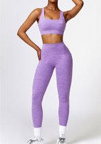 Peachy Bum Cargo Set – Leggings et soutien-gorge de Sport – Scrunch Butt – Poches – Vêtements de sport femme – Violet – Taille M