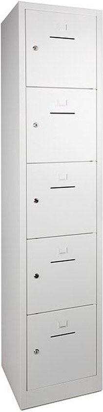ABC Kantoormeubelen industriële locker garderobekast 5 deurs (190x41,5x45 cm) wit en cilinderslot