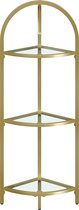 Signature Home Luxe2 Hoekrek 3 niveaus - boekenkast - plantenplank - vloerplank - badkamerplank - planken van gehard glas - stalen frame - modern - voor woonkamer - keuken - goud metallic