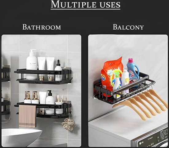 Spoelbakorganizer voor keuken, geen boren, spoelbakorganizer, hangend, sponsenhouder, keuken, roestvrij staal, zwarte spoelbak met doekhouder en haak. — afbeelding 2