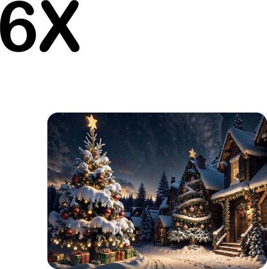 BWK Luxe Placemat - Kerst Sfeer in het Dorp - Set van 6 Placemats - 35x25 cm - 2 mm dik Vinyl - Anti Slip - Afneembaar