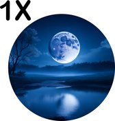 BWK Flexibele Ronde Placemat - Grote Volle Maan met Blauw Licht over Water - Set van 1 Placemats - 40x40 cm - PVC Doek - Afneembaar