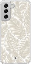 Casimoda® hoesje - Geschikt voor Samsung Galaxy S21 FE - Palmy Leaves Beige - Shockproof case - Extra sterk - Siliconen/TPU - Bruin/beige, Transparant