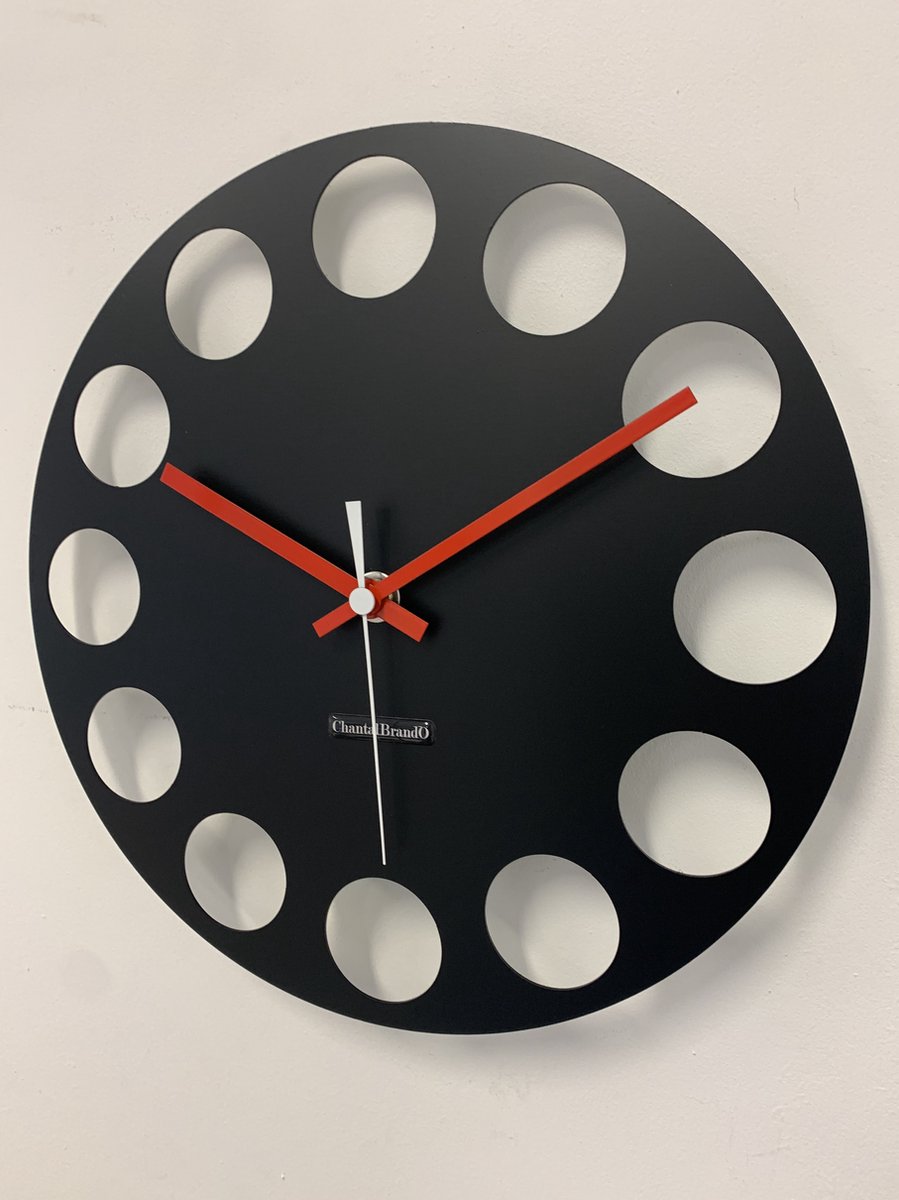 Wandklok CHANTALBRANDO -- BLACK TORNADO 34 -- MODERN DESIGN -- zwart