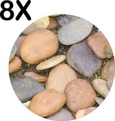 BWK Luxe Ronde Placemat - Bruine en Grijze Kiezels - Set van 8 Placemats - 50x50 cm - 2 mm dik Vinyl - Anti Slip - Afneembaar