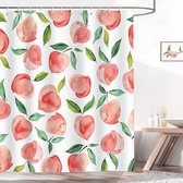 rideau de douche rose pêche, 180 x 180 cm, rideau de salle de bain avec fruits frais d'été, imperméable, résistant à la moisissure, rideau de bain en polyester avec 12 crochets