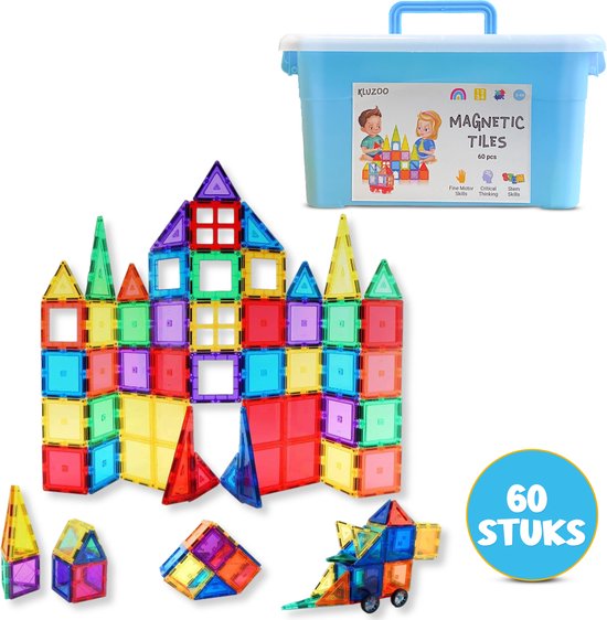 Magnetic Tiles - 60 Stucks met Opbergdoos - Magnetisch Speelgoed - Magnetische Tegels - Montessori Magnetische Bouwstenen Set - Magnetisch Bouwspeelgoed - Creatieve Magnetische Bouwblokken voor Kinderen