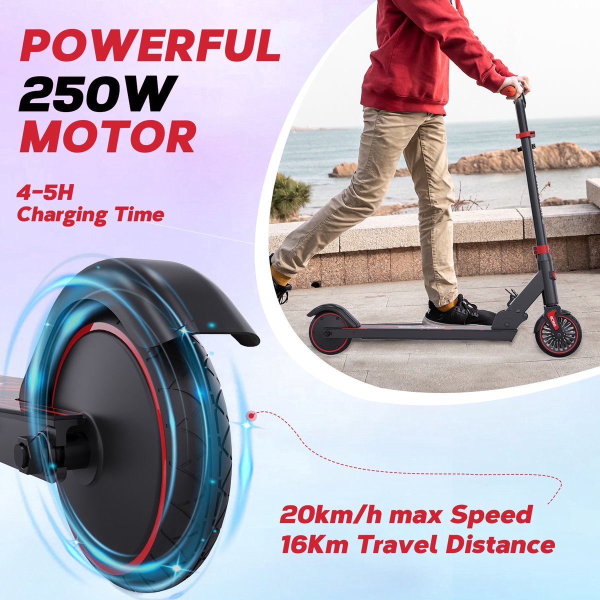 Afbeelding 3 van Elektrische Step Kinderen - Kinderstep Inklapbaar- 250w - Max. 20km/u - 5.5" Wielen - Rood