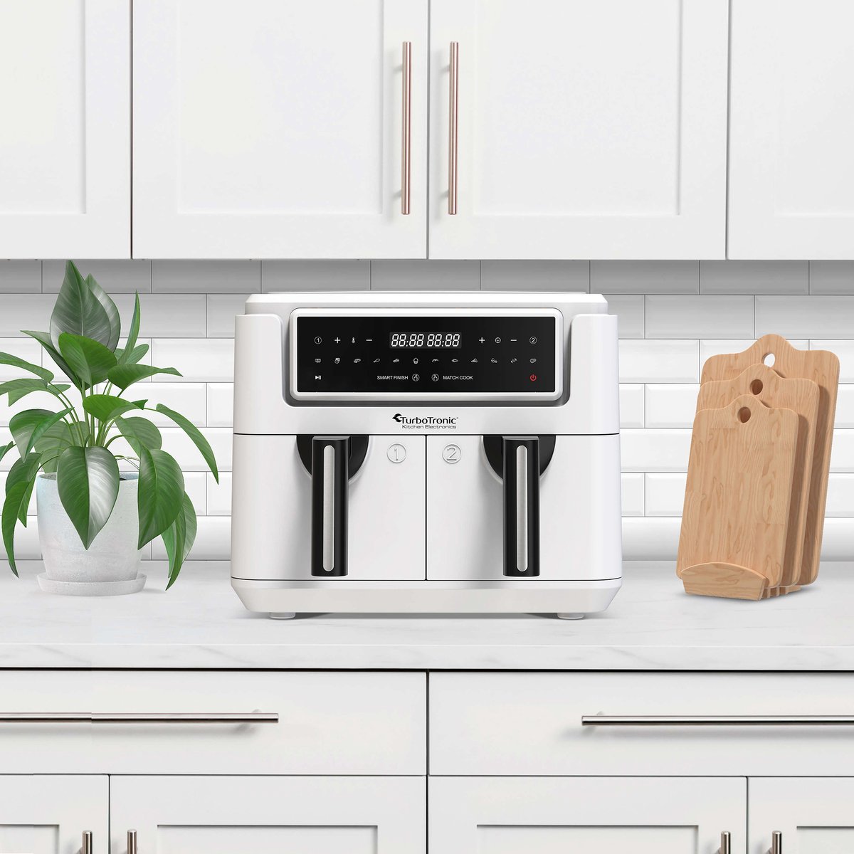 TurboTronic AF118 Dubbele Airfryer XXL - Digitale Heteluchtfriteuse - Dubbele mand - 7,6 Liter - 2x 3,8L - 12 programma's - Touchscreen - Wit thumbnail 3