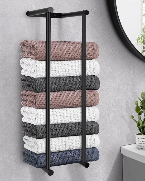 SpaceSaver - Zwart Metalen Handdoekenrek voor Deur met Plank voor Badk