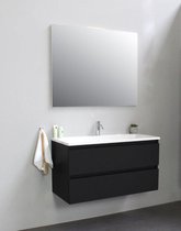 Basic Bella Badkamermeubelset - 100x55x46cm - 1 wasbak - Acryl - Wit - 1 kraangat - Zonder spiegel - Spaanplaat Zwart mat