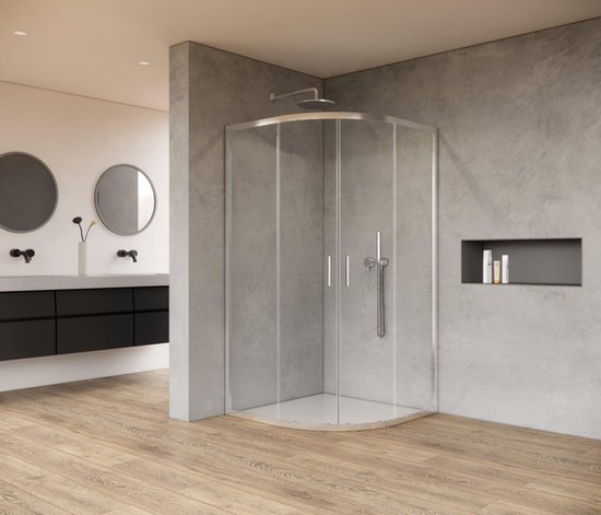 Saniclass Casus cabine de douche 80x80x200cm quart de rond profil en verre clair chrome