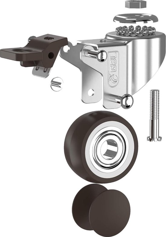 Humagineer 50 mm L-montageplaat, wielen voor zware meubels, zwenkwielen van rubber, kleine capaciteit 270 kg, stil wiel met rem voor tafel, kast, babybed, 4 stuks